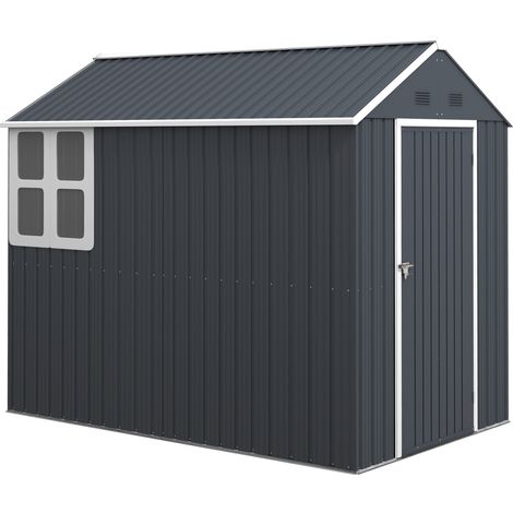 Abri de jardin en acier 4 m² avec fenêtre et serrure, coffre de rangement pour terrasse et balcon, gris foncé (1/5)