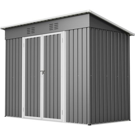 Abri de jardin métal gris 242x126x182cm toit pentu, remise rangement extérieur porte verrouillable 2 grilles d’aération pour outils terrasse cour jardin (1/5)