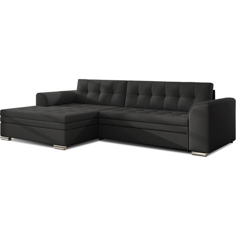 Sofá de esquina convertible CONFORTO 4 plazas negro – ángulo izquierdo (1/4)
