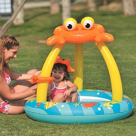 TRADE SHOP - Piscina Gonfiabile Con Parasole 100x95cm Forma Granchio Per Bambini Da Giardino - (1/3)