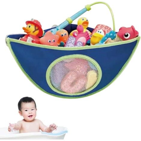 Almacenamiento de juguetes de baño - Ganchos de ventosa extra fuertes - Organizador de red de baño para juguetes de bañera - Bolsa colgante para ducha de esquina para niños y bebés (1/4)