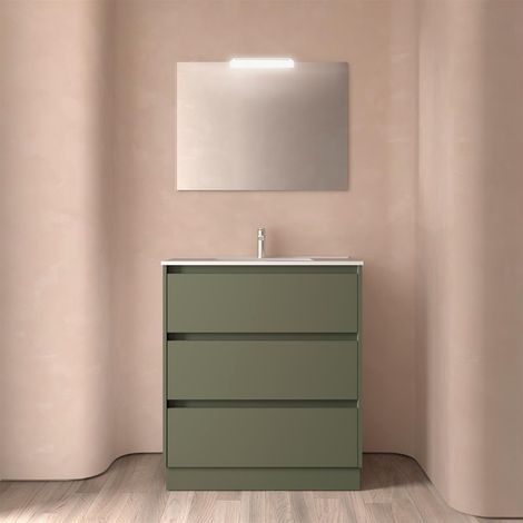 Badezimmermöbel NOJA 800 3 Schubladen GREEN SATIN + Waschtisch (1/2)