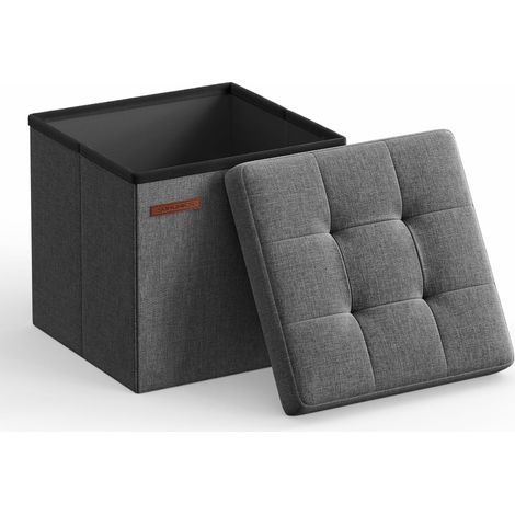 Petit pouf matelassé 30 cm gris foncé (1/5)