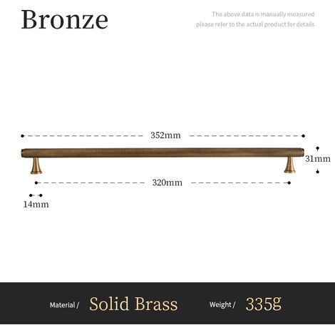 Poignées de placard Santaya en laiton massif antique, motif moleté en croix, couleur bronze, entraxe 320 mm, longueur 320 mm. (1/5)