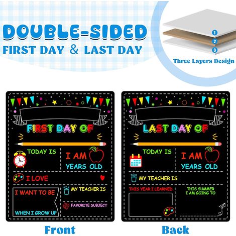 Tableau double face « Premier jour d'école » 30,5 x 25,5 cm,réutilisable,facile à nettoyer,tableau vierge pour écrire et colorier (1/5)