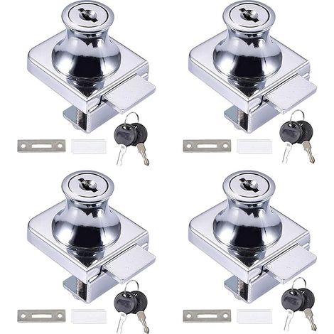 Serrure Porte en Verre 4 Pièces Serrure de Vitrine en Verre Serrure Porte en Verre sans Perçage, Serrure Porte Coulissante Verre avec Clé (5-8mm Porte en Verre) (1/5)