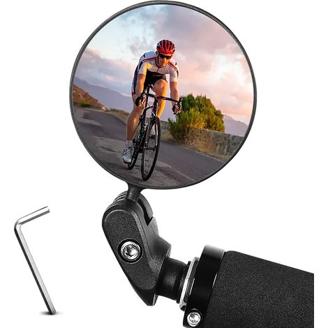 Espejo retrovisor para manillar (1 unidad), lente ajustable 360°, resina de nailon, para bicicletas de montaña y de carretera. (1/5)