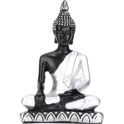 Statue de Bouddha en Résine Artisanale pour Bac à Sable - Décoration d'Extérieur Style Asie du Sud-Est (Argenté) (1/5)