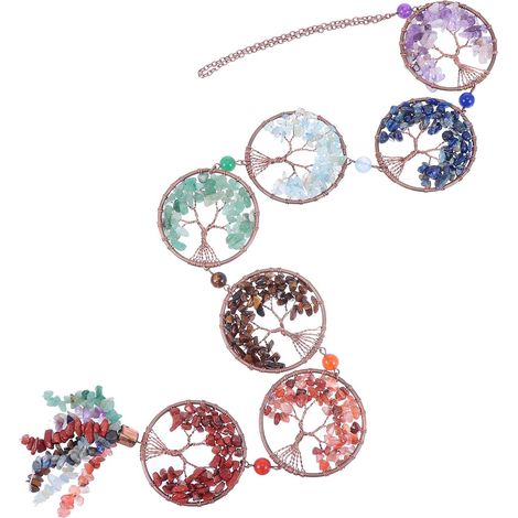 Ornement Pendentif Arbre de Vie Cristal Naturel pour Voiture et Décoration Murale Pierres Précieuses Multicolores Cadeau Chance pour Intérieur et Suspension Auto (1/5)