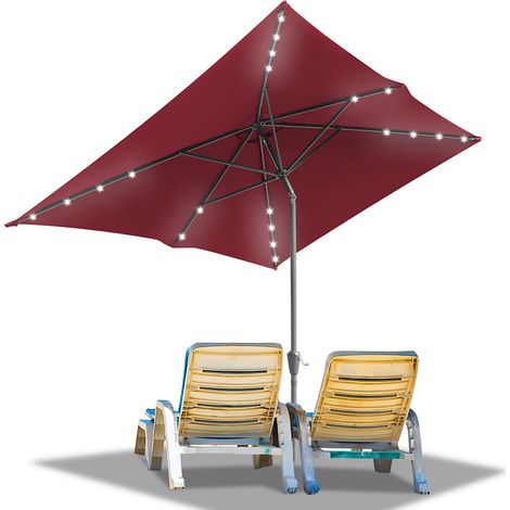 Randaco 200x300m Sonnenschirm UV50+ Sonnenschutz Gartenschirm Strandschirm LED Solar, knickbar, Schirmtuch mit PA-Beschichtung, Rot
