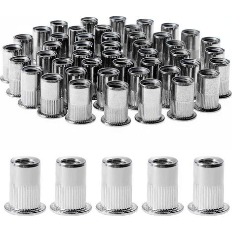 Lot de 100 écrous à rivets M8 en acier inoxydable – Filetage moleté pour fixation métal et plastique – Dimensions 14 mm x 18 mm (1/5)