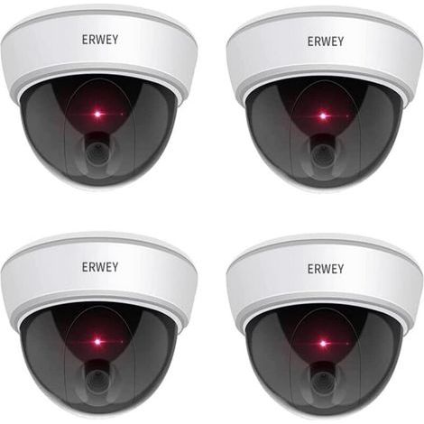 Caméra factice avec Objectif Vidéosurveillance Sécurité des Marchandises Caméra de Surveillance factice avec lumière LED Rouge pour Mur Plafond 4 Set avec Papier perforé 4pcs. (1/5)