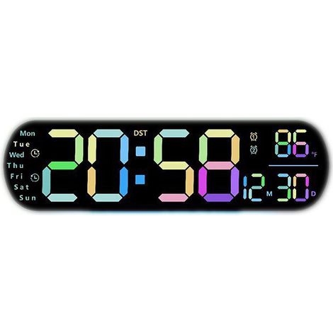 Horloge veilleuse couleur, télécommande, murale, date, numérique, gradation automatique de la luminosité, heure d'été automatique, température (1/3)