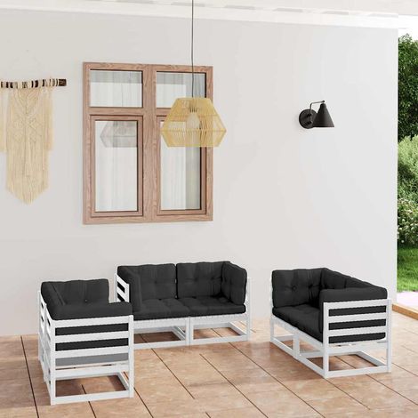 Salon de jardin 6 pcs Ensemble Table et Chaise de Jardin - avec coussins Bois de pin massif BV446406 - BonneVie (1/5)