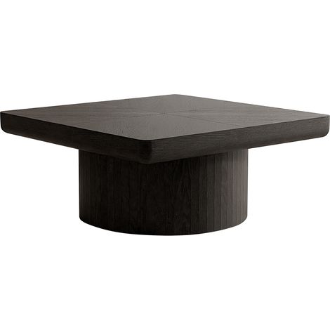 Mesa de centro cuadrada 78 cm negra con tablero efecto parquet y base cilíndrica (1/5)