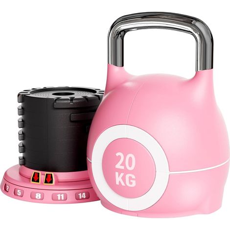 Kettlebell Verstellbare 2-20 kg Kugelhantel für Home Gym Dumbbells 7 in 1 Gewicht Hantel Set für Fitnessgeräte Krafttraining, Kurzhanteln und Sportgeräte Rosa (1/5)