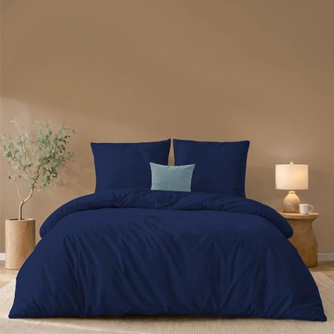 Housse De Couette 240x220 cm avec 2 Taies Oreiller 65x65 cm, Bleu foncé - Parure de Lit 220x240 Adulte en Microfibre - Oeko-Tex (1/5)