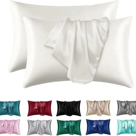 Fundas de almohada de satén de 50x66 cm, juego de 2, para el cabello, similares a las fundas de almohada de seda, fundas de almohada beige certificadas de 50x66 cm