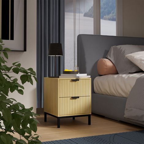 Nachttisch Lennox, Eiche, 40 x 52 cm mit 2 Schubladen, Vicco