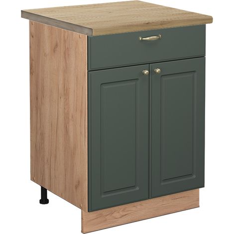 Mobiletto base per cucina Fame-Line, Verde-oro rustico, 60 cm con cassetto, PL Rovere, Vicco (1/5)