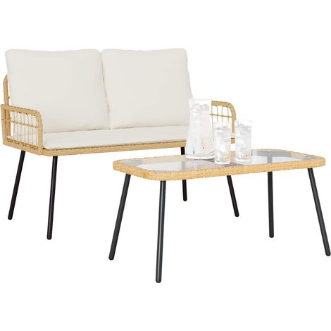 Maison Exclusive - Garten Essgruppe mit Kissen 2 pcs Natur Poly-R