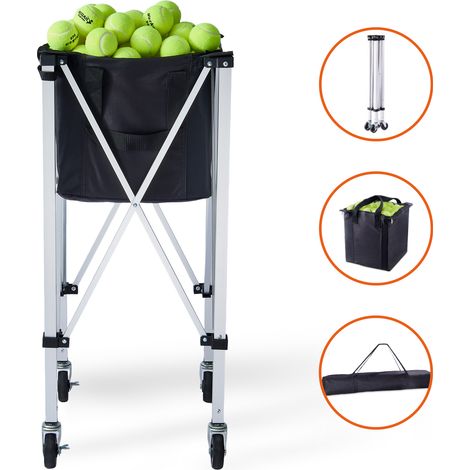 Mophorn Faltbarer Tennisballbehälter, fasst 150 Bälle, leichter Wagen aus Aluminiumlegierung mit Rädern, abnehmbare Tasche, tragbar für Tennisspieler