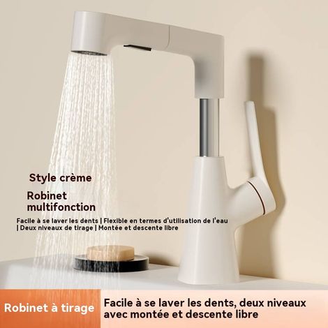 Robinet de Lavabo Extensible et Rotatif, Cuivre Massif, Mitigeur Eau Froide et Chaude, 2 Modes d'Eau, pour Salle de Bain (1/5)