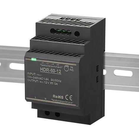 Alimentation sur rail DIN 24 V : 24 V CC 60 W 2,5 A, HDR-60-24, transformateur sur rail DIN pour systèmes d'automatisation industrielle (1/5)