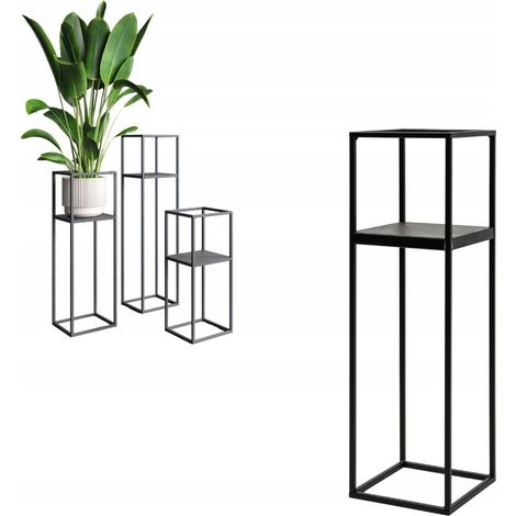 Supporto per fiori da terra in metallo, design moderno, colore nero, modello Lille M, dimensioni 19x19x62 (1/5)