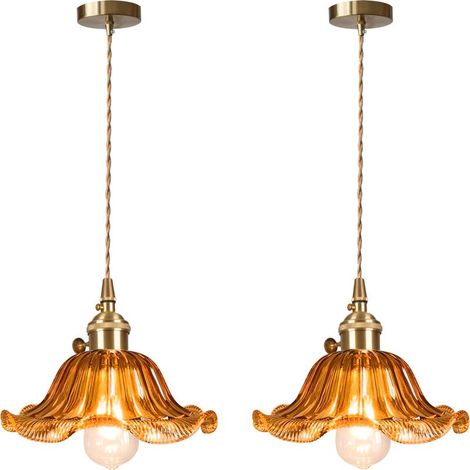 2PCS Plafonnier D'Intérieur Vintage Suspension Luminaire En Verre Lustre Rétro Suspension Moderne Marron (1/5)