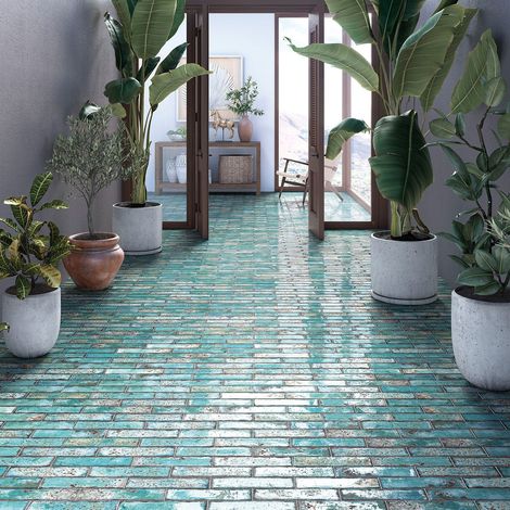 Carrelage Porcelanique Premium Era Teal 7x28 cm Brillant – Design Rustique pour tous types de Murs. (1/2)