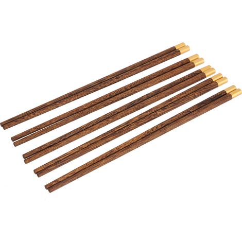 Baguettes en bois de rose à tête cuivrée en forme de « Fu », repose-baguettes, baguettes de luxe à offrir, non peintes et non cirées, baguettes en bois en forme d'aile de poulet, cinq paires dans un c (1/5)