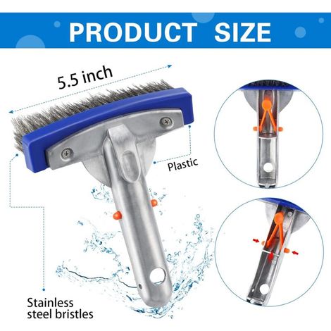 5.5in Acier Inoxydable Fil Piscine algues Nettoyage Brosse Balai Plancher Mur brosses tête A (1/5)