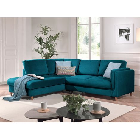 Brooke – ecksofa rechts links – mit schlaffunktion – 5-sitzer – aus samt - entenblau