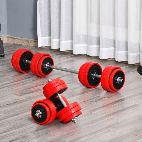 Kit manubri e bilanciere 2 in 1 regolabile 30 kg in ferro e plastica, rosso e nero (1/5)