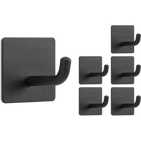 Gancho Autoadhesivo - Acero Inoxidable - Carga Máxima 8 kg - Para Toallas, Abrigos, Llaves - Baño, Cocina, Puerta, Pared - Paquete de 6 (1/5)
