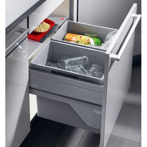 Hailo – Poubelle de cuisine tri sélectif 2 bacs 60L encastrable – Couvercle anti-odeurs – Glissières Soft-Close – Installation facile