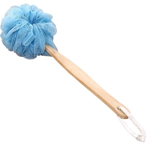 Gant de toilette à manche longue en bois et nylon avec lanière, bille exfoliante douche salle de bain bleu (1/5)