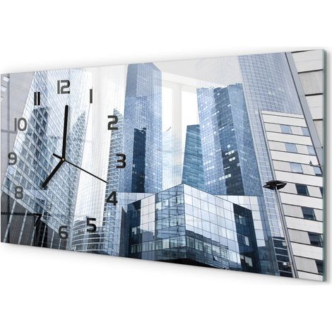Horloge Murale Sans Tic-Tac 60x30 cm Verre Trempé Design Panoramique Gratte-ciel (1/5)