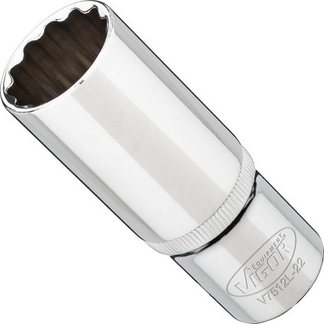 VIGOR Steckschlüsseleinsatz, lang, 1/2 (12,5 mm) Vierkant hohl, Außen Doppelsechskant Profil, SW 22 mm (1/3)