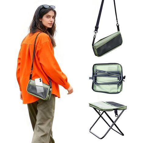 Sgabello pieghevole portatile - Sgabello da campeggio/pesca - Seduta per esterni - Design 2 in 1 a zaino - Portata massima 130 kg - Verde (1/5)