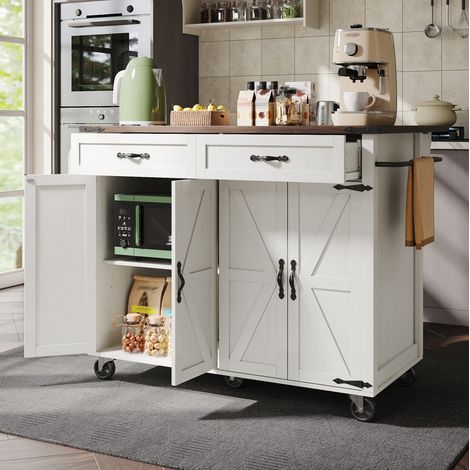 table manger mobile rangement 140 cm MDF blanc cuisine OKMYHOME (1/5)