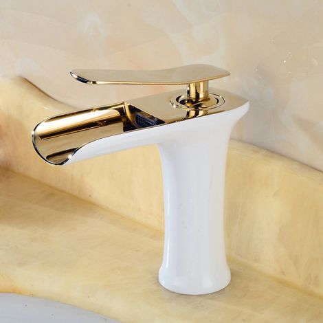 Einhebelmischer für Waschbecken aus massivem Messing, nordischer Stil, weiß-golden, für Aufsatz- oder Einbaubecken, 1 Stück-lsw