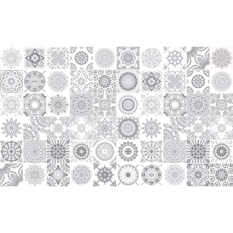 Adhésifs Carrelages Autocollant Design Nuance de Gris Carreaux de Ciment Carrelage Sticker Mural Salle de Bain et Cuisine 60 Pièces de 10 x 10 cm (1/5)