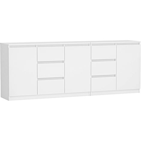 COSTI - Aparador largo 3 puertas + 6 cajones - 200x40x75 cm - Mueble de almacenaje y archivo salón comedor (1/2)