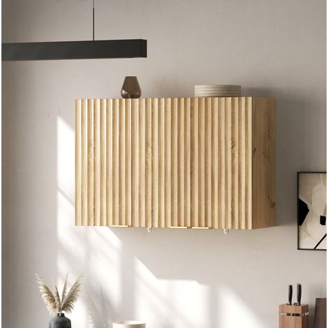 Mobile cucina pensile a 3 ante, 90 x 29 x 60 cm, MDF naturale DESVIAE (1/5)