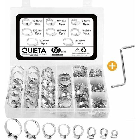 80 Pcs Collier de Serrage en Acier Inoxydable Réglable pour Tuyau Pince Clip Fixation Cerceau du Larynx Tuyau Serre-Joints avec Une Boîte (1/5)