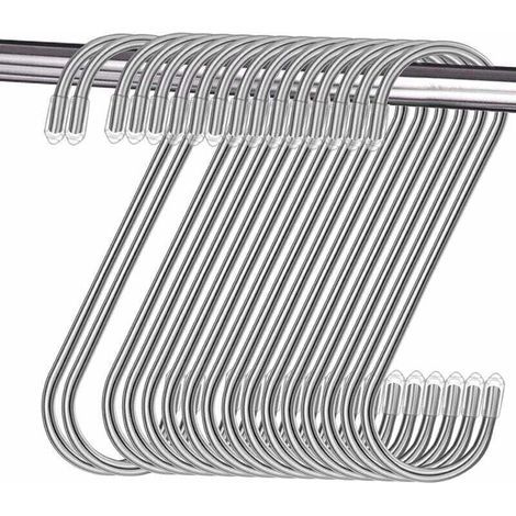 Un ensemble de 16 crochets en S en acier inoxydable, crochets métalliques en forme de S, crochets multifonctionnels, adaptés aux cuisines, salles de bains, chambres et bureaux (argent). (1/4)