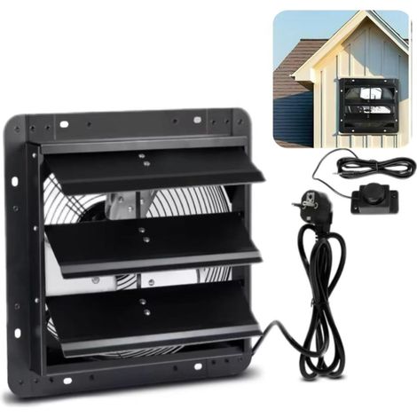 Ventilateur d'extraction à persiennes de 12 pouces avec moteur EC, adapté à la ventilation des combles, des serres et des garages ventilateur mural. (1/5)