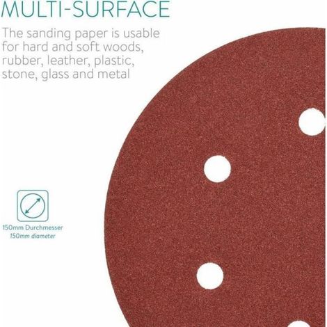 Disque Abrasif - Diamètre 150 mm - Grains 40 à 400 - Fixation Crochet et Scratch - Pour Ponçage Bois et Métal - Lot de 50 (1/4)
